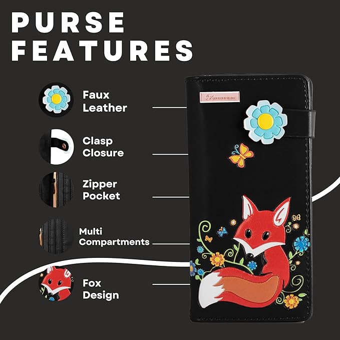 Flowery Fox Purse - Black