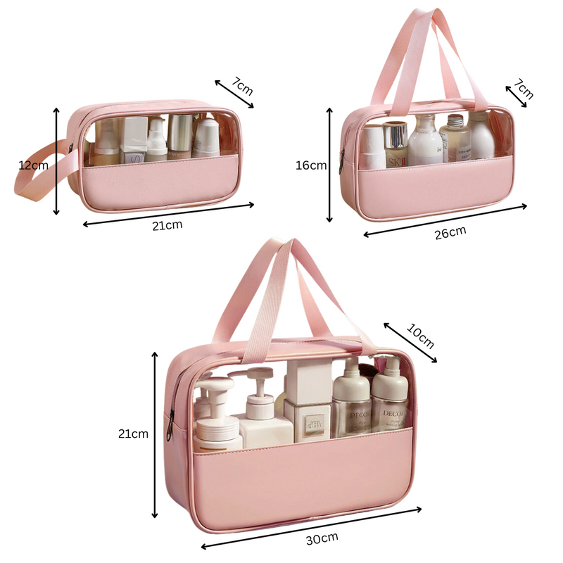 3pc Waterproof Translucent Toiletry Bag