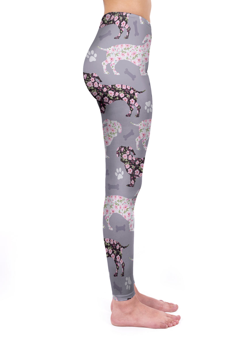 Regular Leggings (8-12 UK Size) - Flowery Dachshunds - Kukubird-UK