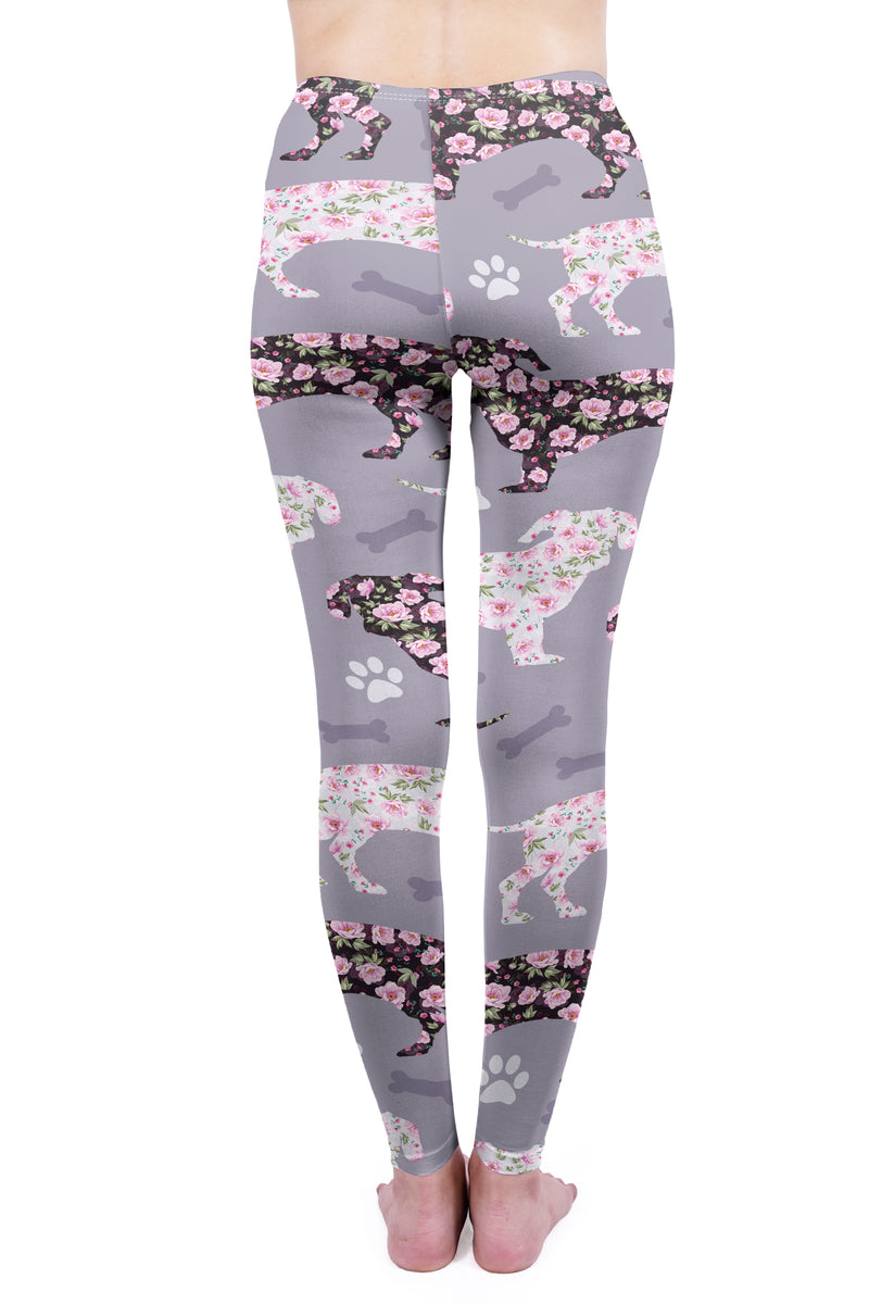 Regular Leggings (8-12 UK Size) - Flowery Dachshunds - Kukubird-UK