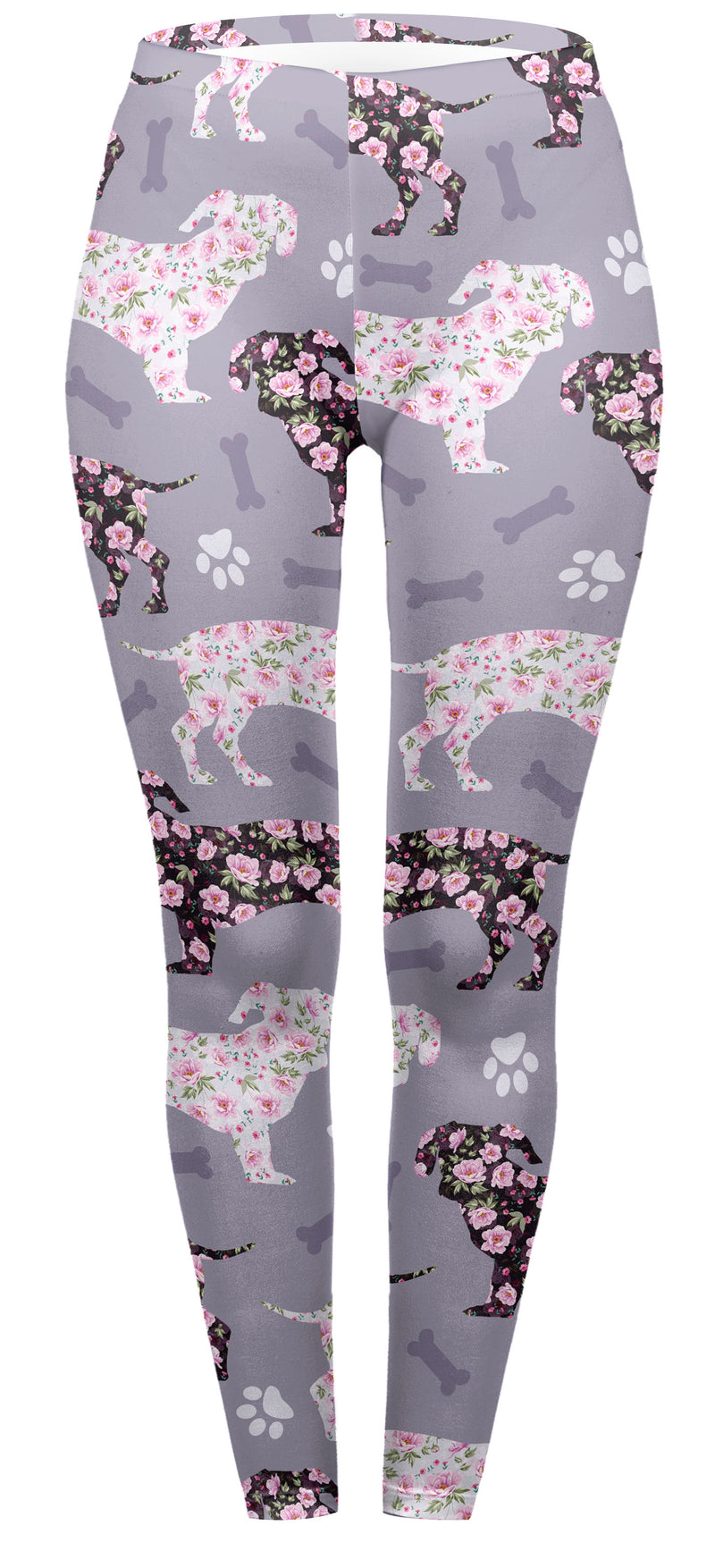 Regular Leggings (8-12 UK Size) - Flowery Dachshunds - Kukubird-UK