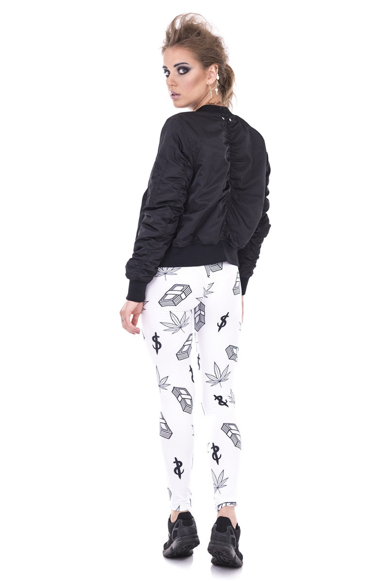 Regular Leggings (8-12 UK Size) - Weed and Money White - Kukubird_UK