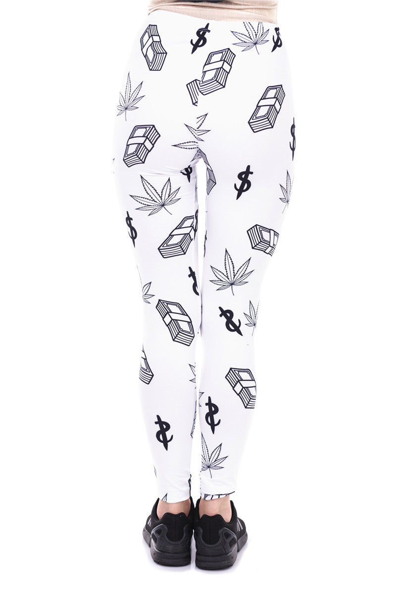 Regular Leggings (8-12 UK Size) - Weed and Money White - Kukubird_UK