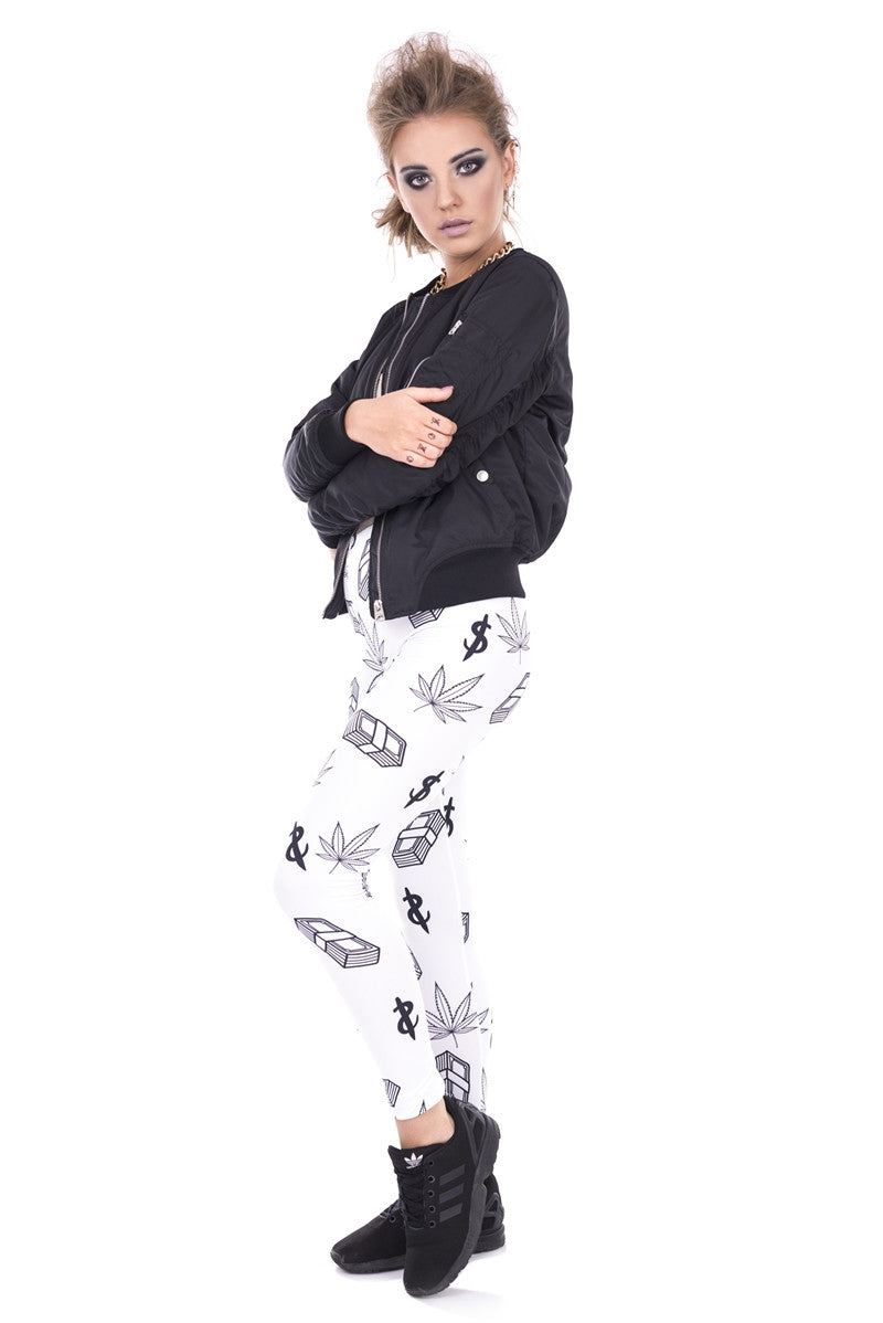 Regular Leggings (8-12 UK Size) - Weed and Money White - Kukubird_UK