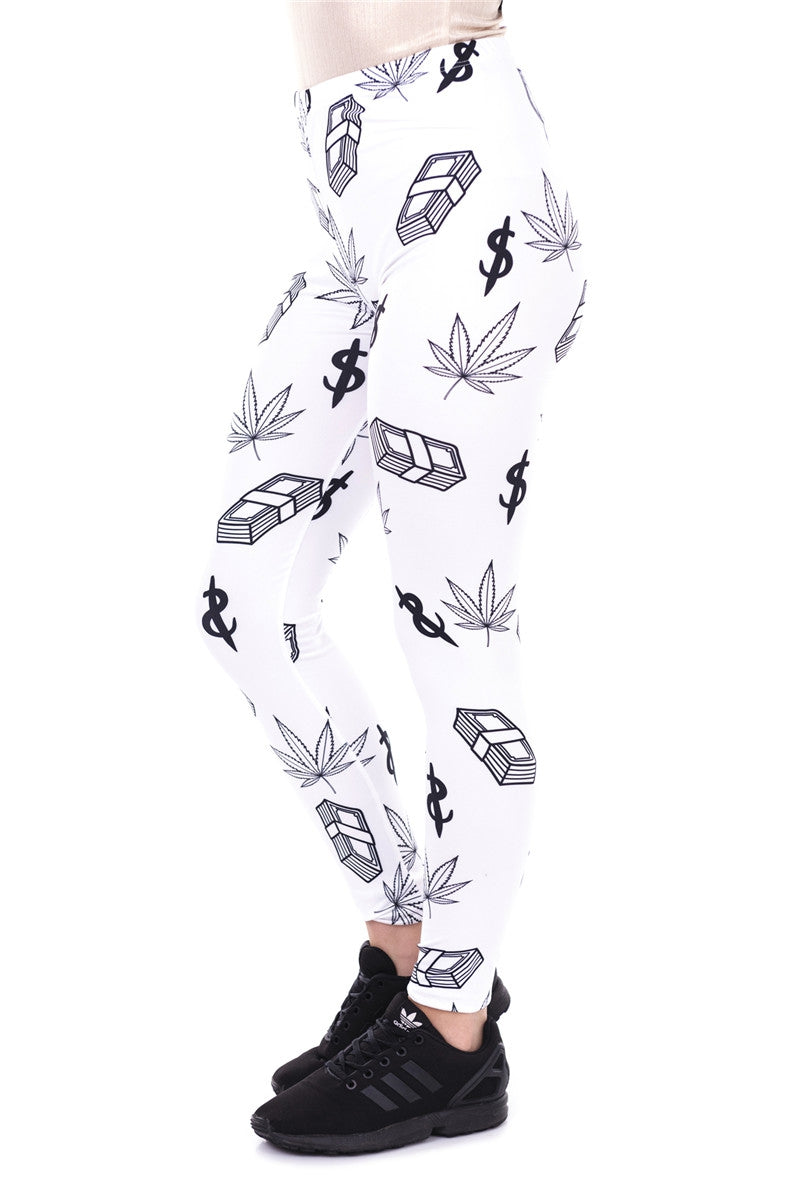 Regular Leggings (8-12 UK Size) - Weed and Money White - Kukubird_UK