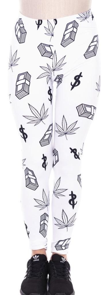 Regular Leggings (8-12 UK Size) - Weed and Money White - Kukubird_UK