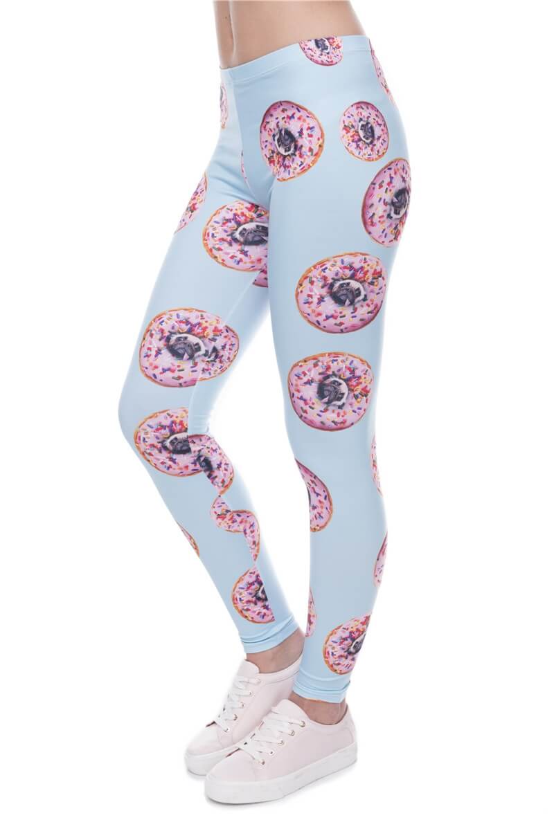 Regular Leggings (8-12 UK Size) - Donuts With Pugs Blue - Kukubird_UK