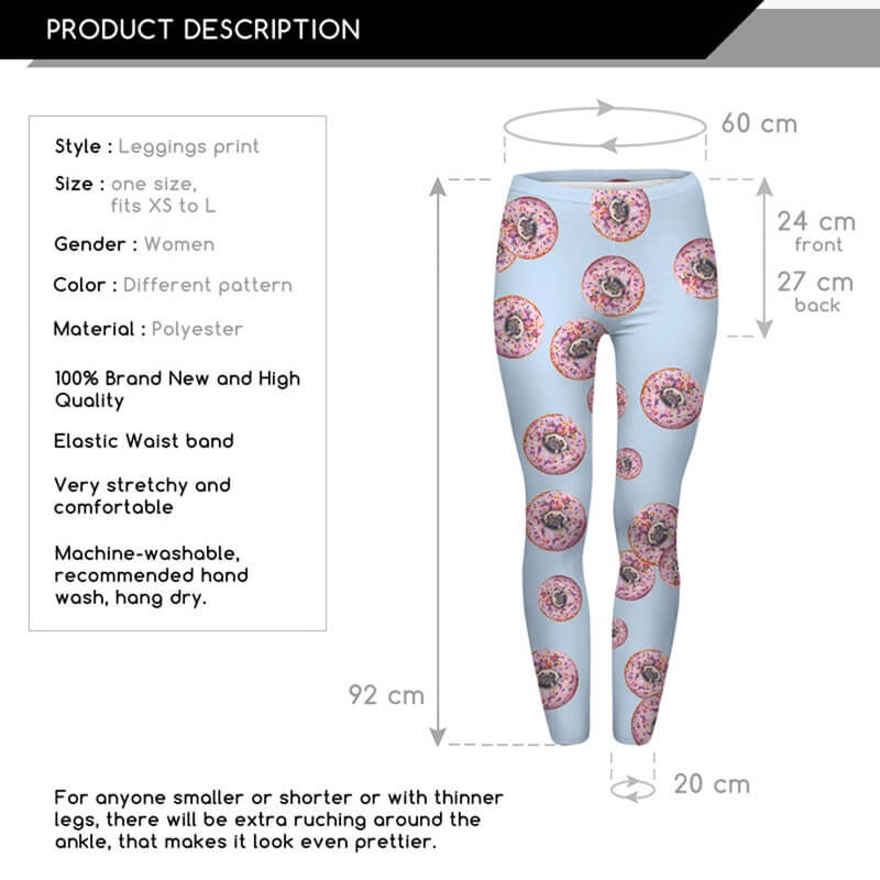 Regular Leggings (8-12 UK Size) - Donuts With Pugs Blue - Kukubird_UK