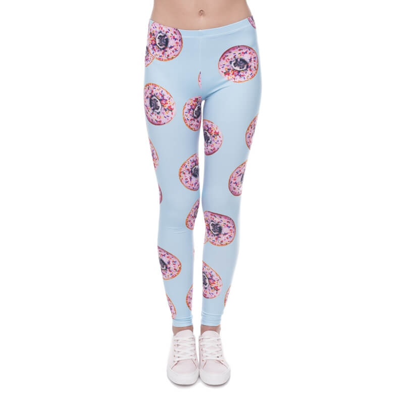 Regular Leggings (8-12 UK Size) - Donuts With Pugs Blue - Kukubird_UK