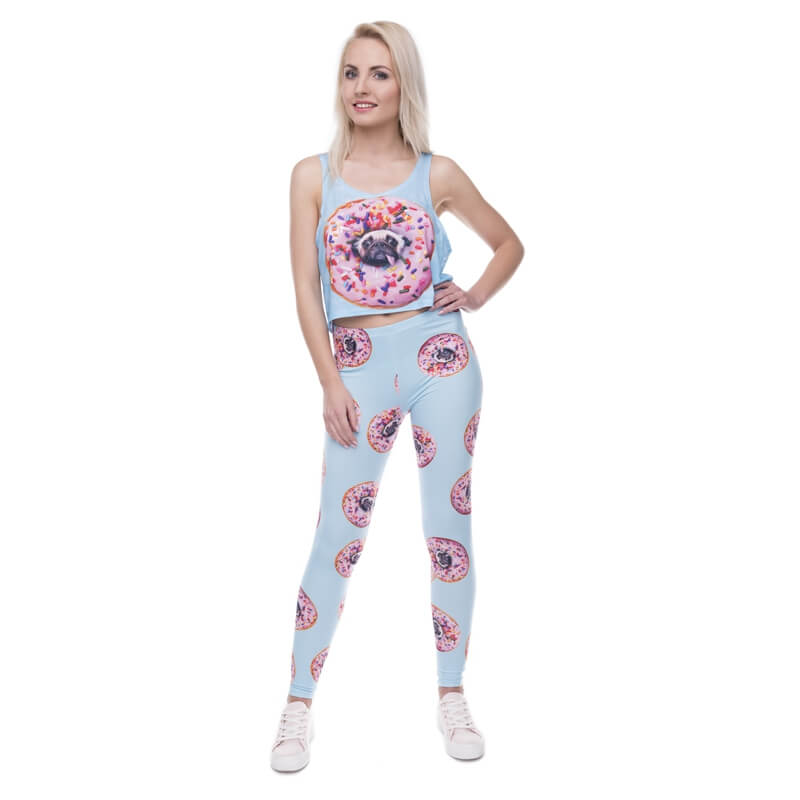 Regular Leggings (8-12 UK Size) - Donuts With Pugs Blue - Kukubird_UK