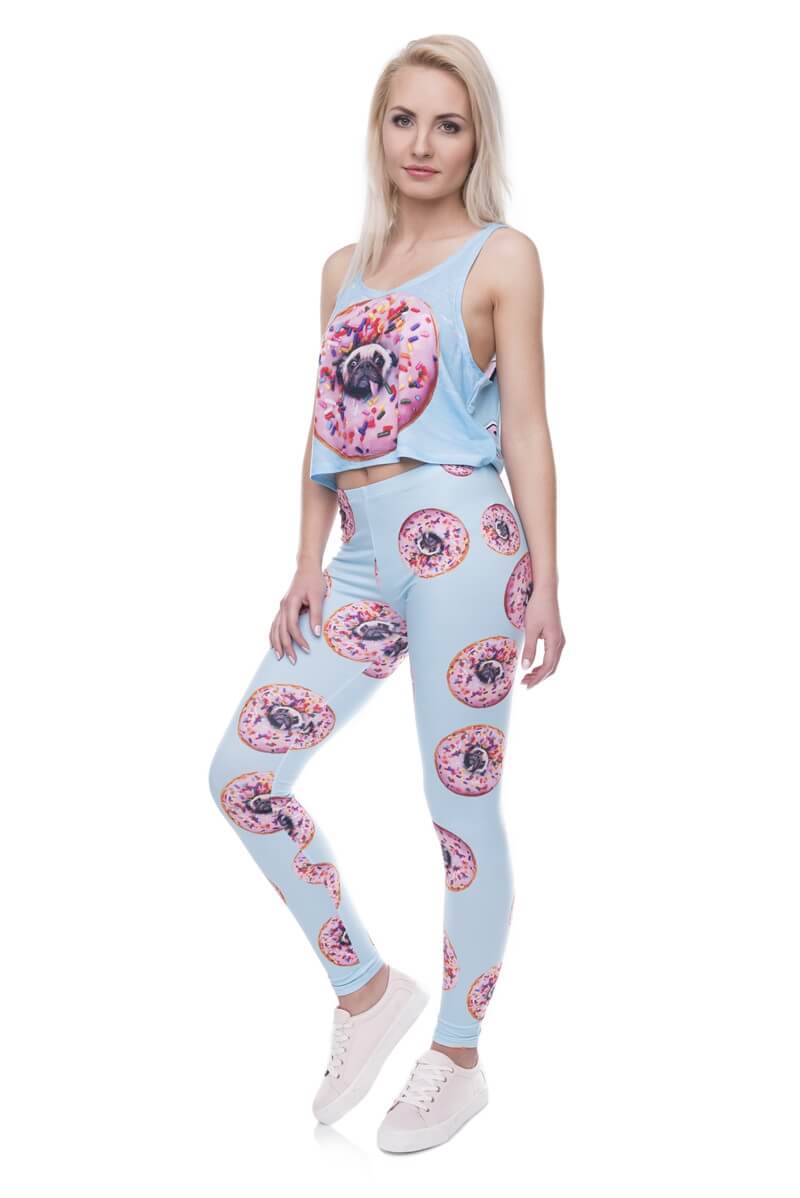 Regular Leggings (8-12 UK Size) - Donuts With Pugs Blue - Kukubird_UK