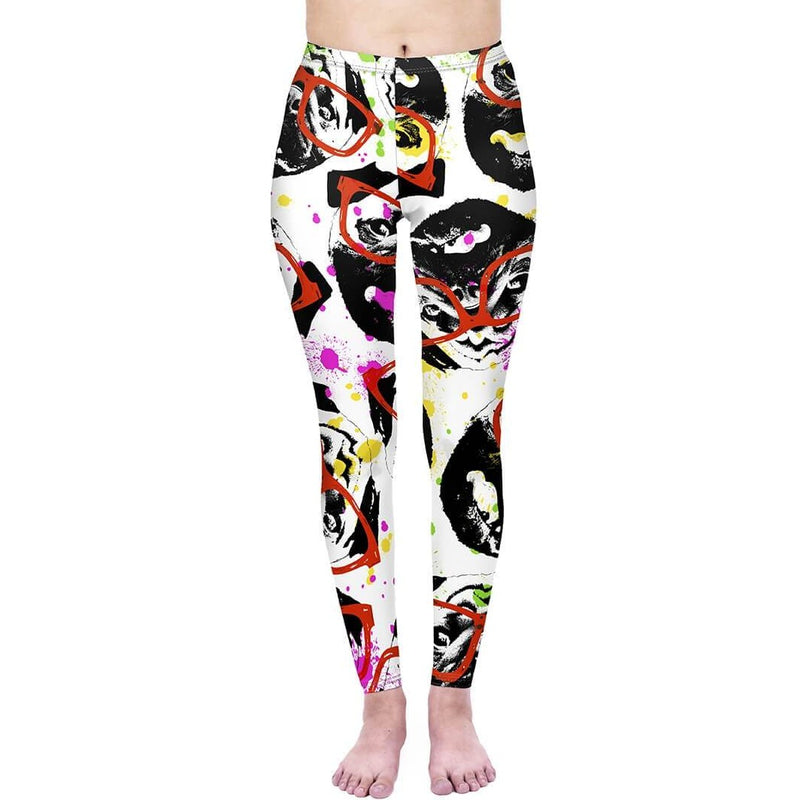 Regular Leggings (8-12 UK Size) - Graffiti Glasses Pug - Kukubird_UK