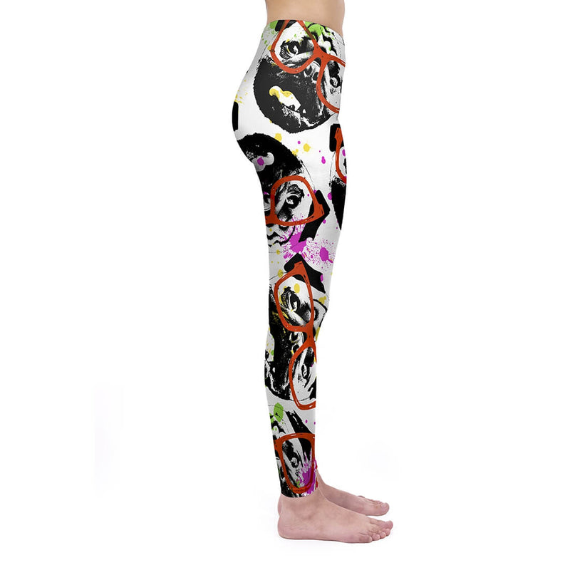 Regular Leggings (8-12 UK Size) - Graffiti Glasses Pug - Kukubird_UK