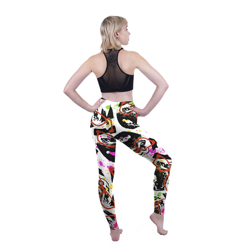 Regular Leggings (8-12 UK Size) - Graffiti Glasses Pug - Kukubird_UK