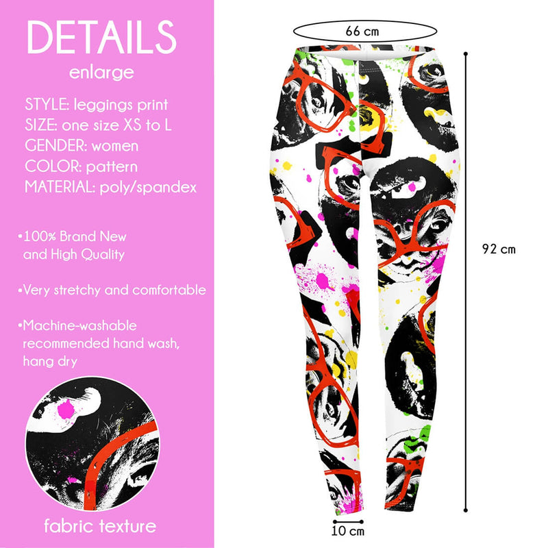 Regular Leggings (8-12 UK Size) - Graffiti Glasses Pug - Kukubird_UK