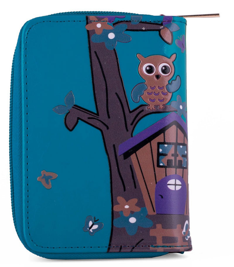 Kukubird Medium Purse Owl's in Tree - Blue - Kukubird_UK