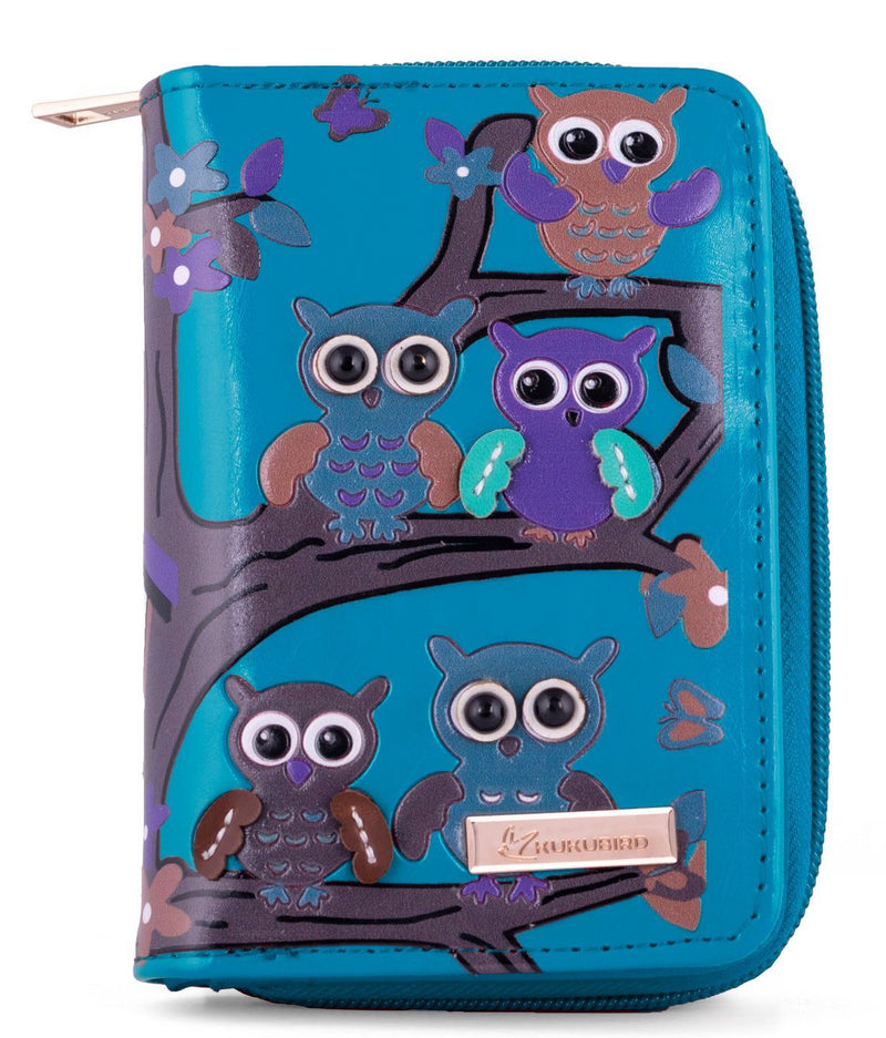 Kukubird Medium Purse Owl's in Tree - Blue - Kukubird_UK