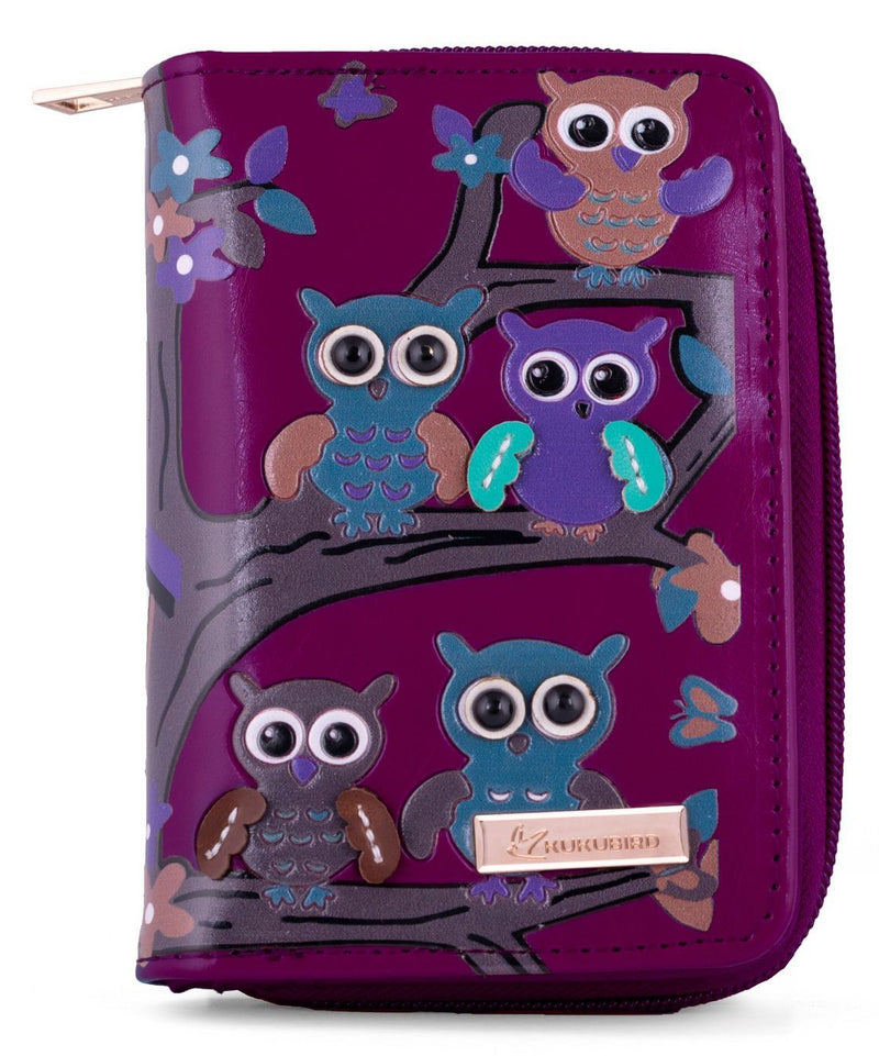 Kukubird Medium Purse Owl's in Tree - Purple - Kukubird_UK