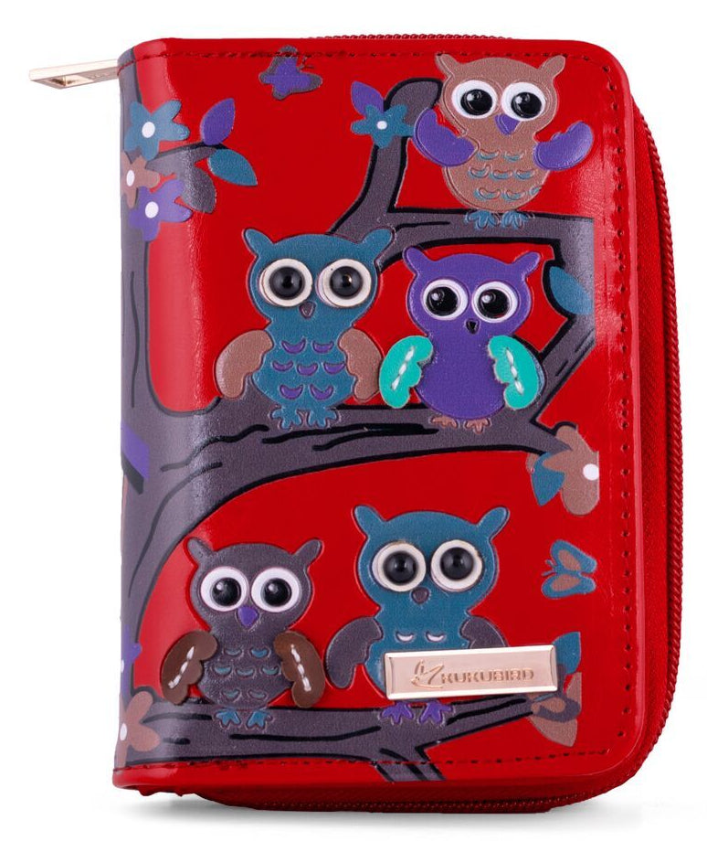 Kukubird Medium Purse Owl's in Tree - Red - Kukubird_UK