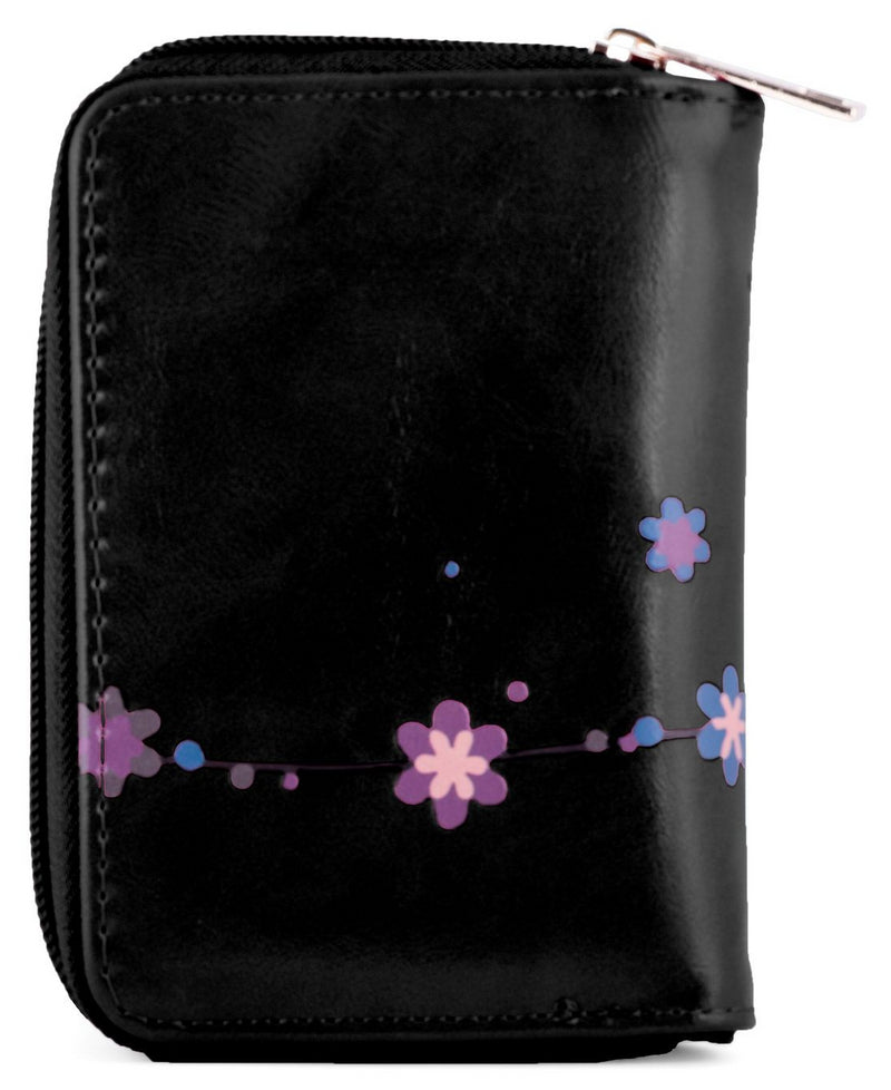 Kukubird Medium Purse 3 owl's floral - Black - Kukubird_UK