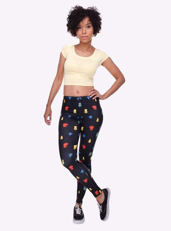 Regular Leggings (8-12 UK Size) - Little Pineapple Black - Kukubird-UK