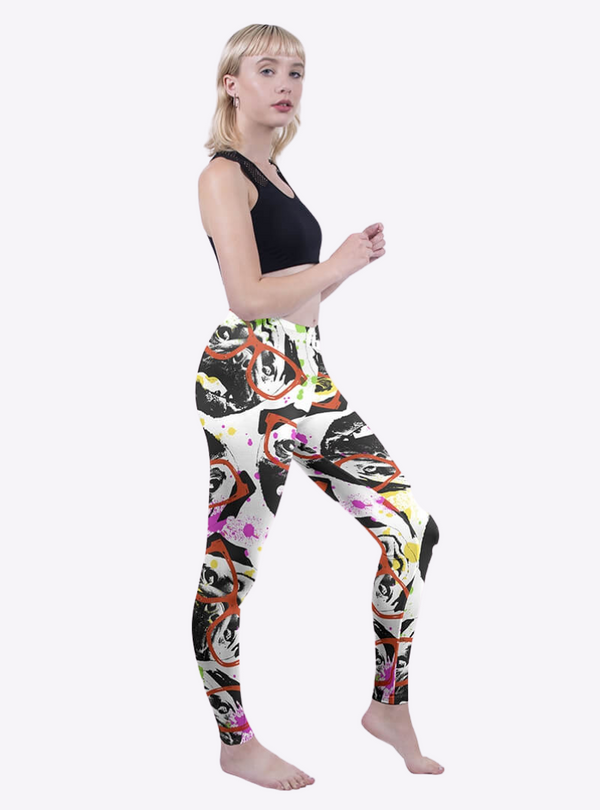 Regular Leggings (8-12 UK Size) - Graffiti Glasses Pug - Kukubird-UK