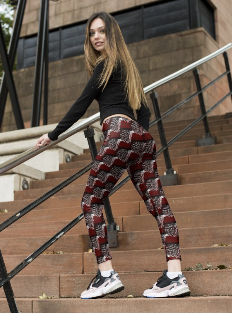 Regular Leggings (8-12 UK Size) - Red Scribble Check - Kukubird-UK