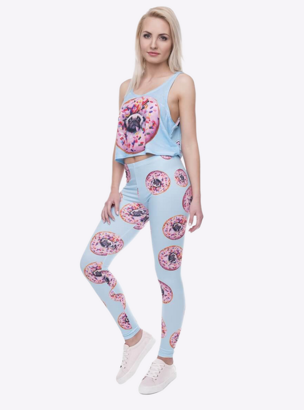 Regular Leggings (8-12 UK Size) - Donuts With Pugs Blue - Kukubird-UK