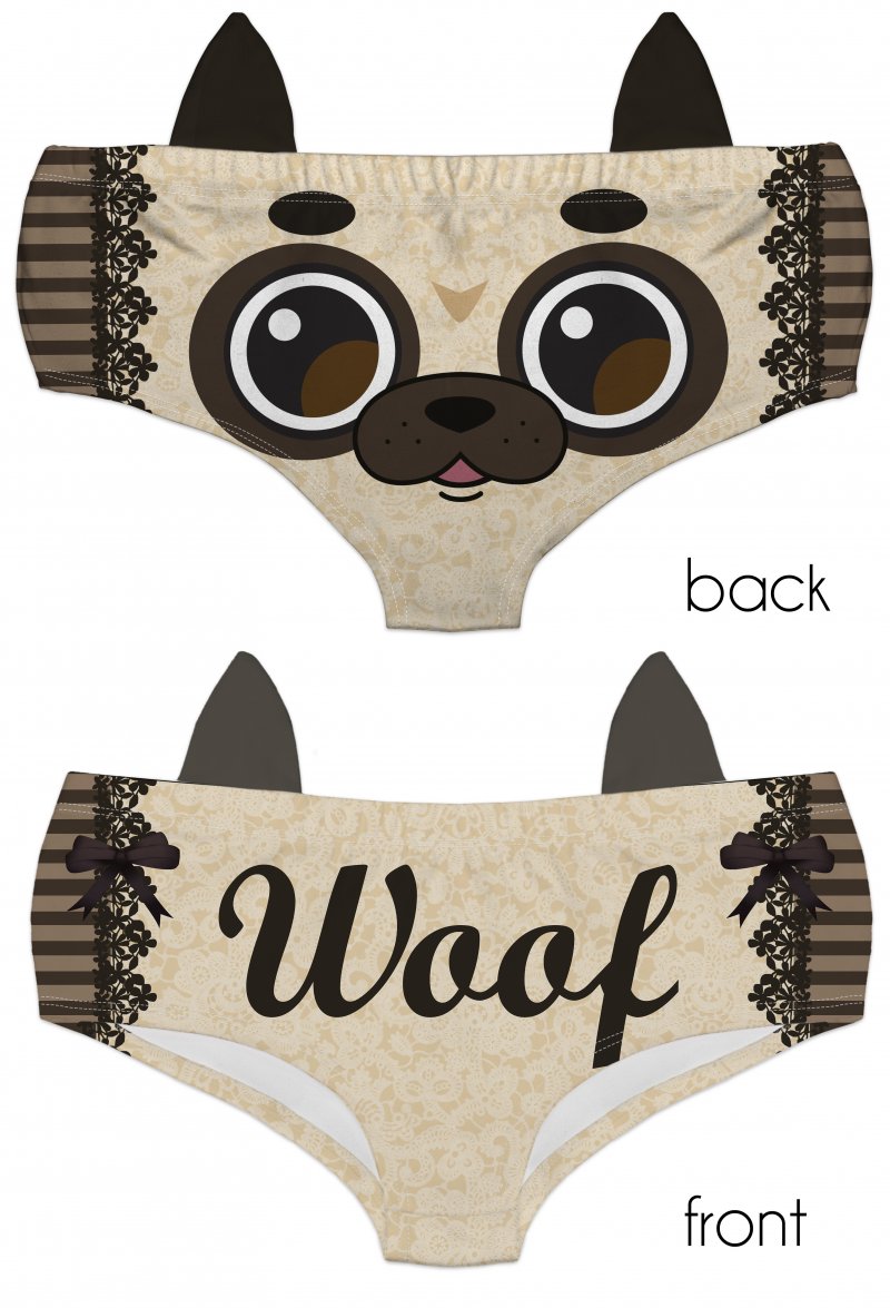 Ear Pantie - Woof Pug (6-10 UK Size) - Kukubird_UK