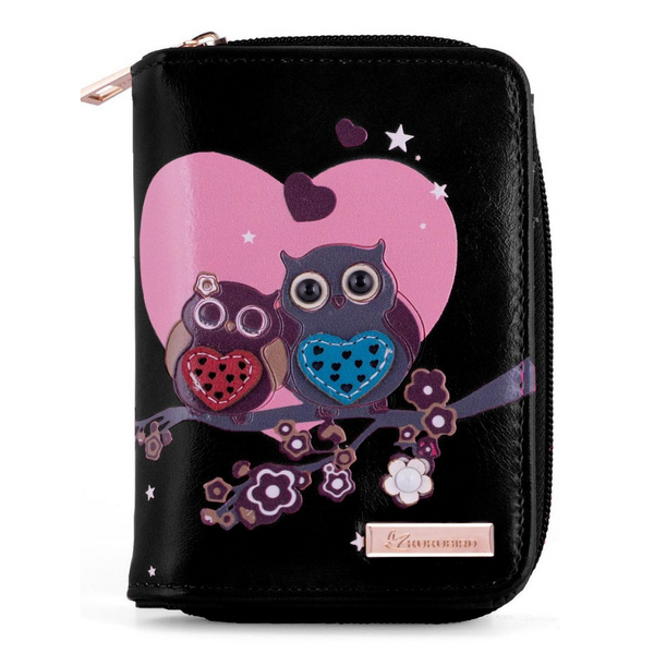 Kukubird Medium Purse 2 owl's love - Black - Kukubird-UK