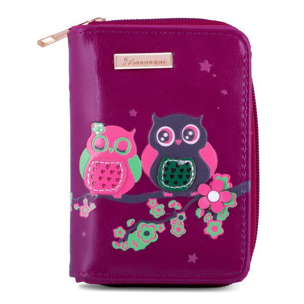 Kukubird Medium Purse 2 owl's on Branch - Purple - Kukubird-UK