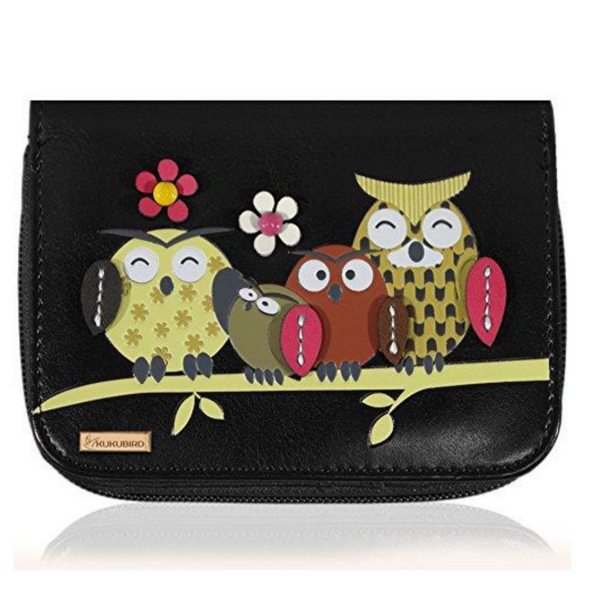 Kukubird Medium Purse Owl Feature Embroidery Patch Family Tree - Black - Kukubird-UK