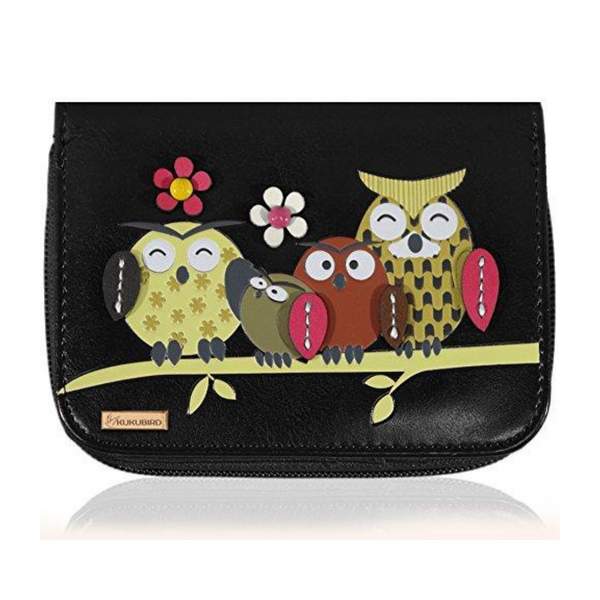 Kukubird Medium Purse Owl Feature Embroidery Patch Family Tree - Black - Kukubird-UK