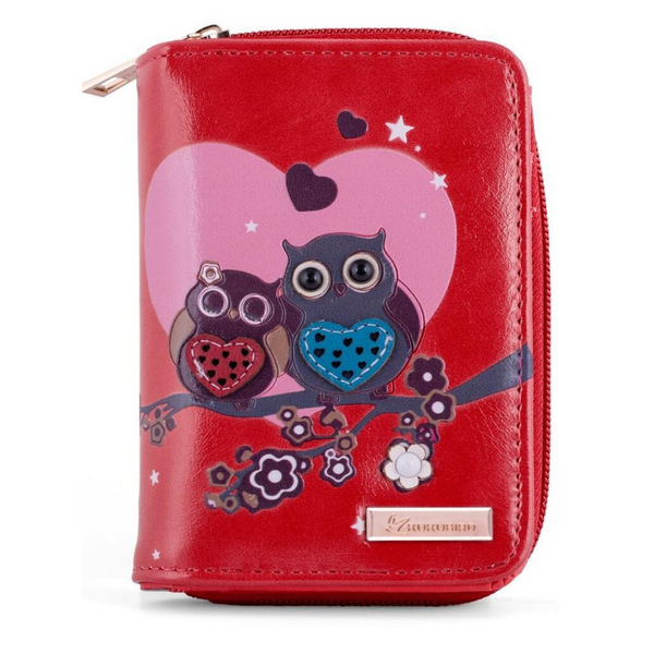 Kukubird Medium Purse 2 owl's love - Red - Kukubird-UK