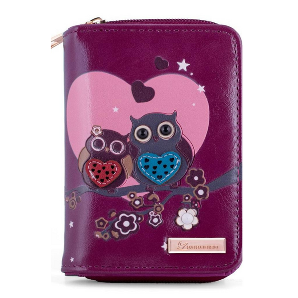 Kukubird Medium Purse 2 owl's love - Purple - Kukubird-UK