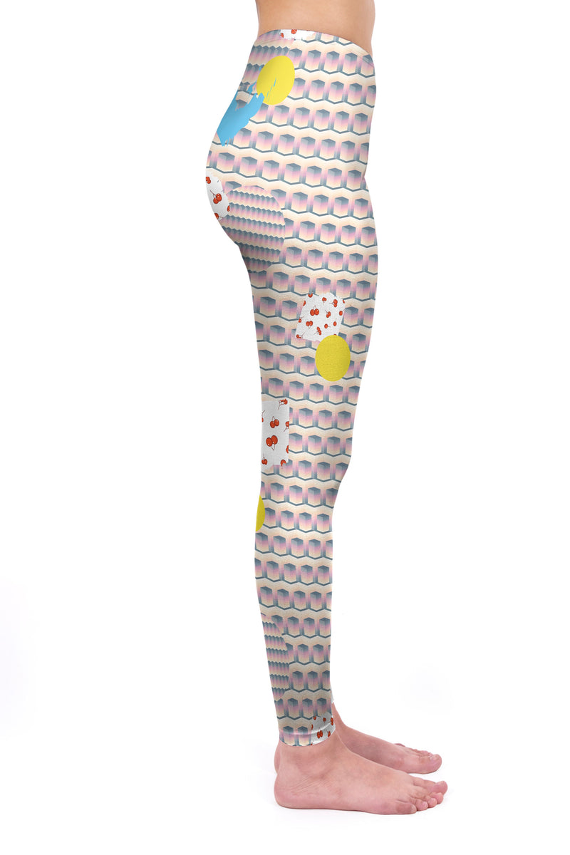 Regular Leggings (8-12 UK Size) - Stacked Cherry Kiss - Kukubird_UK