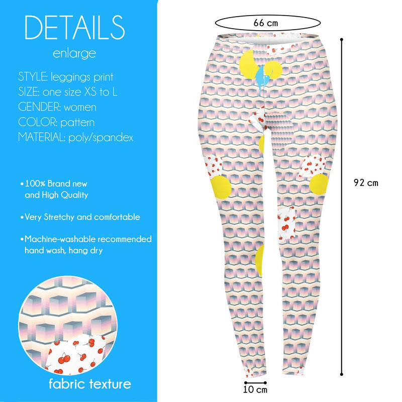 Regular Leggings (8-12 UK Size) - Stacked Cherry Kiss - Kukubird_UK