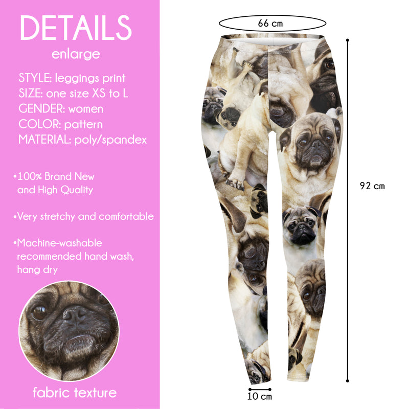 Regular Leggings (8-12 UK Size) - Pug Pile - Kukubird_UK