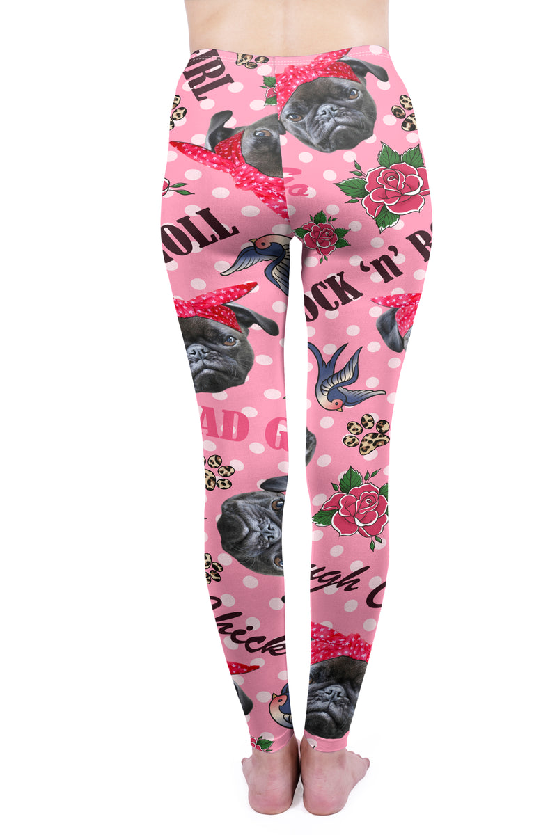 Regular Leggings (8-12 UK Size) - Rockabilly Pug - Kukubird-UK