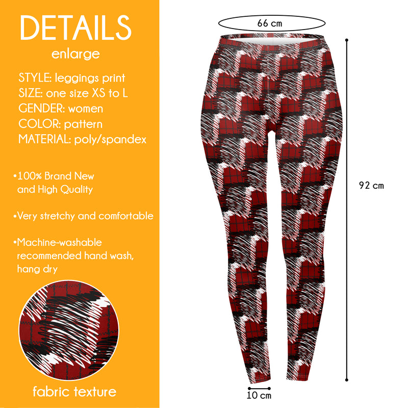 Regular Leggings (8-12 UK Size) - Red Scribble Check - Kukubird_UK