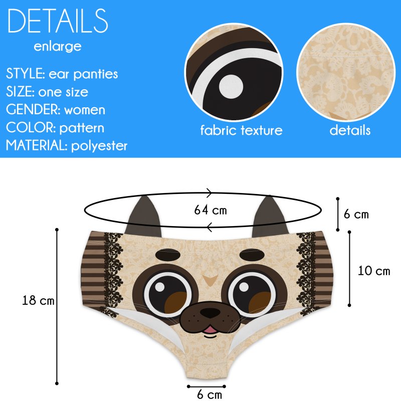 Ear Pantie - Woof Pug (6-10 UK Size) - Kukubird_UK