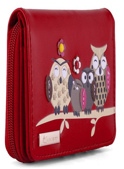 Kukubird Medium Purse Owl Feature Embroidery Patch Family Tree - Red - Kukubird_UK